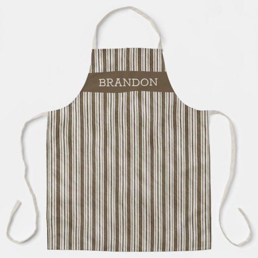 カスタムヴィンテージブラウンアイボリーリニフェイクンストライプ エプロン (正面)