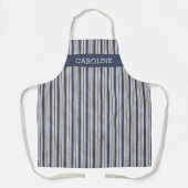 カスタムヴィンテージブルーアイボリーリニフェイクンストライプ エプロン (正面)
