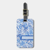 カスタムヴィンテージブルーホワイトフローラペイズリーパターン ラゲッジタグ (正面縦)