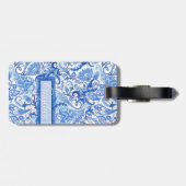 カスタムヴィンテージブルーホワイトフローラペイズリーパターン ラゲッジタグ (裏面横)