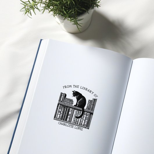 カスタムヴィンテージライブラリ猫ブック ラバースタンプ