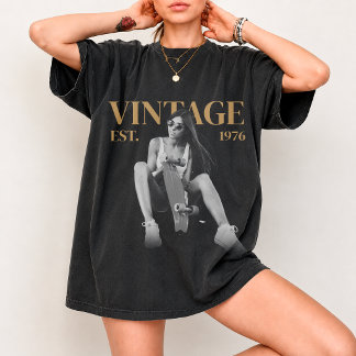 カスタムヴィンテージ写真バースデーTシャツ、レトロイヤー Tシャツ