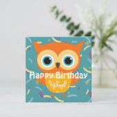 カスタムヴィンテージ動物フクロウ誕生日かわいいフラットカード (スタンド正面)