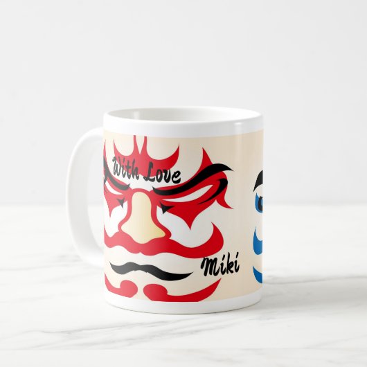 カスタムヴィンテージ日本の歌舞伎のおもしろい美学 コーヒーマグカップ (正面左)