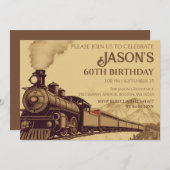 カスタムヴィンテージ機関車第60誕生日招待状 招待状 (正面/裏面)
