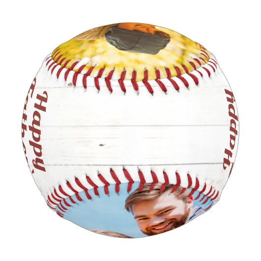 カスタムヴィンテージ父の日の写真素朴野球 野球ボール (裏面)