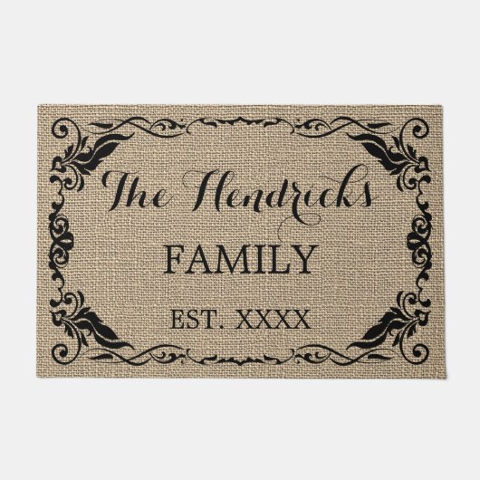 カスタムヴィンテージ素朴ファミリ名ようこそ ドアマット (正面)