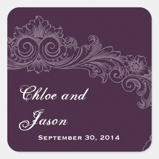 カスタムヴィンテージ紫フローラ結婚ズ スクエアシール (正面)