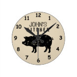 カスタムヴィンテージ豚のロゴ付きキッチン壁時計 ラウンド壁時計