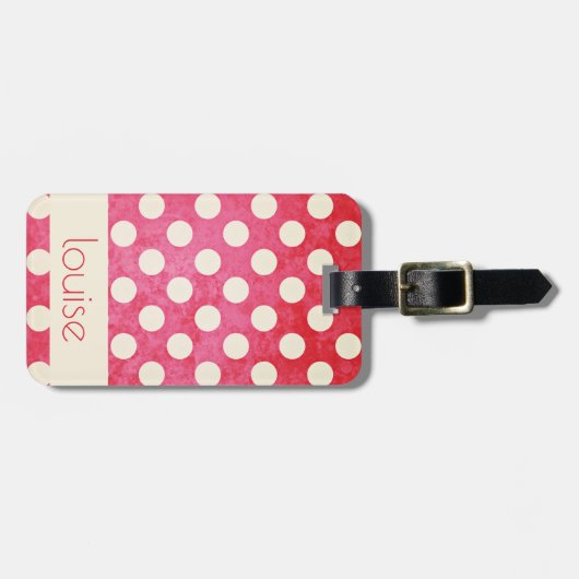 カスタムヴィンテージ赤オフ白水玉模様パターン ラゲッジタグ (正面横)