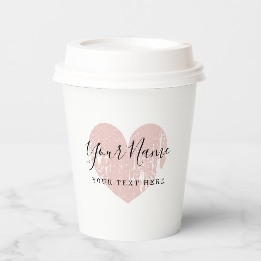 カスタムヴィンテージ赤面ピンクハート紙コーヒーカップ 紙コップ (正面)