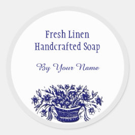 カスタムヴィンテージ青い白い花せっけんステッカー ラウンドシール