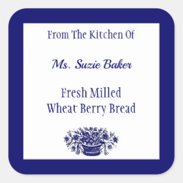 カスタムヴィンテージ青い白い花の食品ラベル スクエアシール