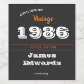 カスタムヴィンテージ1986レトロワインラベル – 40番目の誕生日 ワインラベル (シングルラベル)