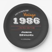 カスタムヴィンテージ1986 40th誕生日レトロ ペーパープレート (正面)