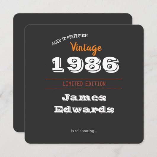 カスタムヴィンテージ1986 40th限定版誕生日 招待状 (正面/裏面)