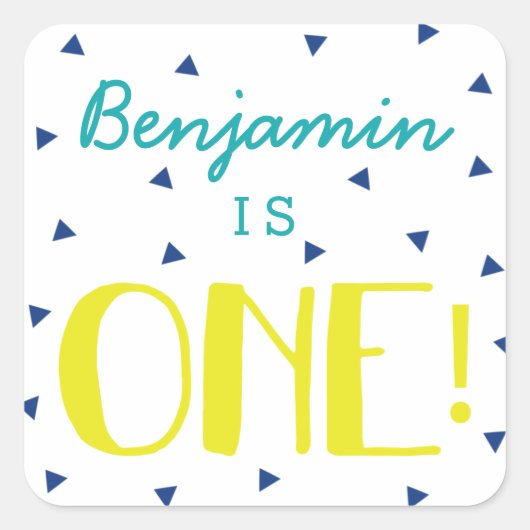 カスタム三角形紙吹雪1st誕生日スタンプ スクエアシール (正面)