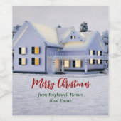 カスタム不動産会社 冬のクリスマスの家 ワインラベル (シングルラベル)