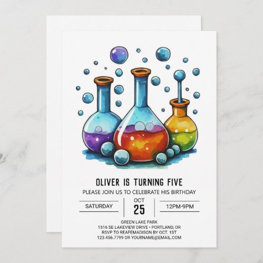 カスタム不機嫌科学者ギア誕生日 招待状 (正面/裏面)