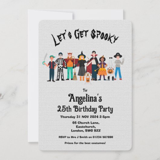 カスタム不気味ハロウィーン誕生日衣装パーティー 招待状 (正面)