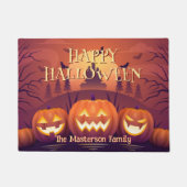 カスタム不気味パンプキンスハッピーハローウィン ドアマット (正面)