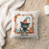 カスタム不気味黒キャットウィッチパンプキンハロウィーン クッション (ブランケット)