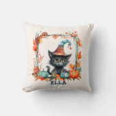 カスタム不気味黒キャットウィッチパンプキンハロウィーン クッション (正面)