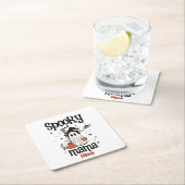 カスタム不気味Mama Halloween -幽霊、猫、カボチャ スクエアペーパーコースター (インサイチュ)