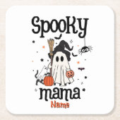 カスタム不気味Mama Halloween -幽霊、猫、カボチャ スクエアペーパーコースター (正面)