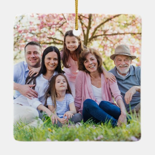 カスタム両面ファミリーフォトクリスマス セラミックオーナメント (裏面)