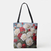 カスタム両面レッド&ホワイトローズフローラトートバッグ トートバッグ (裏面)