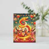 カスタム中国の蛇パーティー赤金ゴールド シーズンポストカード (スタンド正面)