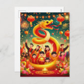 カスタム中国の蛇パーティー赤金ゴールド シーズンポストカード (正面/裏面)