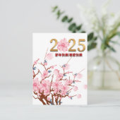 カスタム中国の蛇金ゴールドピンクフローラ シーズンポストカード (スタンド正面)