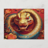 カスタム中国の蛇金ゴールド青赤の新年 シーズンポストカード (正面)