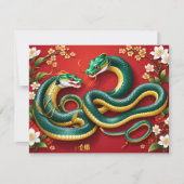 カスタム中国のNew Year of Snake Red金ゴールドフローラ シーズンカード (正面)