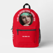 カスタム丸い写真と文字赤無地の色 プリントバックパック (正面)
