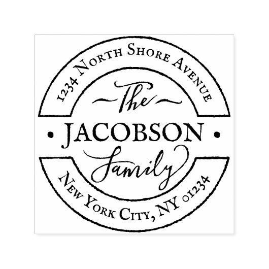 カスタム丸い手書きスクリプトファミリーモノグラム セルフインキングスタンプ (デザイン)