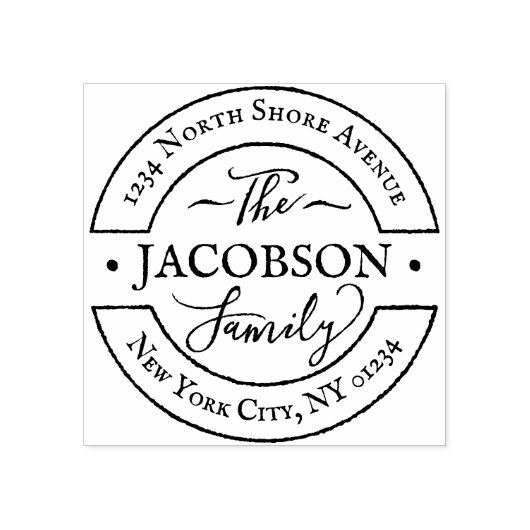 カスタム丸い手書きスクリプトファミリ名 ラバースタンプ (インプリント)