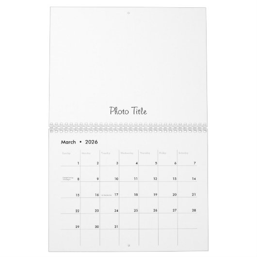 カスタム予定表の写真と文字の追加 カレンダー (3月 2026)