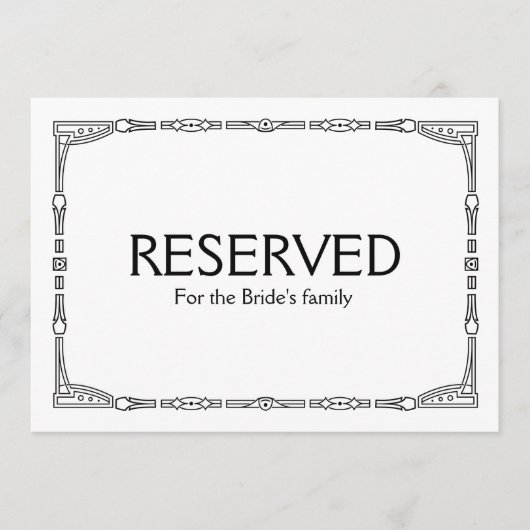 カスタム予約されたアールデコスタイルの結婚符号 (正面)