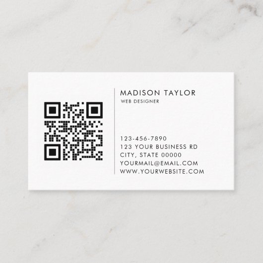 カスタム事業会社ロゴQRコードミニマリスト 名刺 (正面)