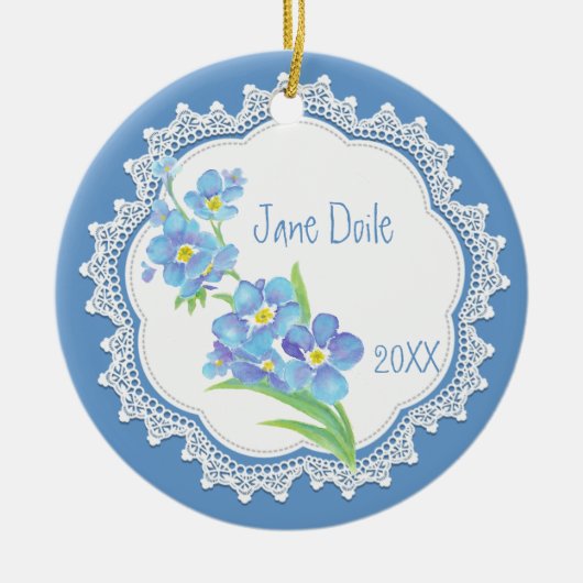 カスタム付忘れ名-me-not Waterカラー花 セラミックオーナメント (正面)