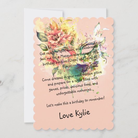 カスタム仮装18誕生日Bash 招待状 (裏面)