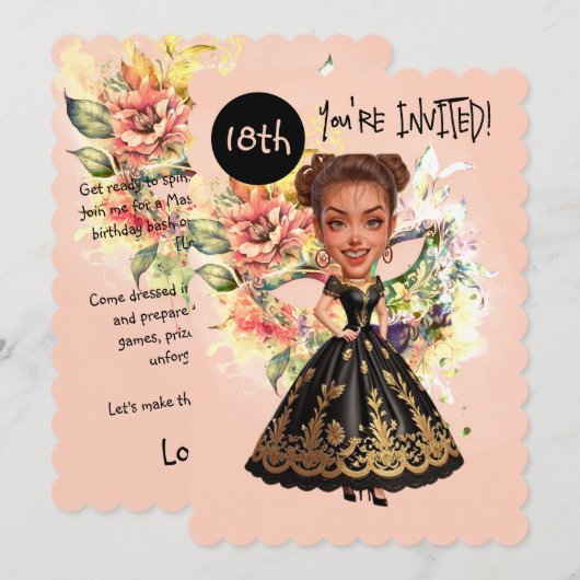 カスタム仮装18誕生日Bash 招待状 (正面/裏面)