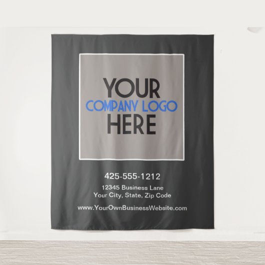 カスタム企業ビジネス見本市ロゴ背景 タペストリー (正面)