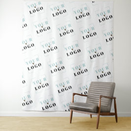 カスタム企業ロゴの斜めリピートパターン白背景 タペストリー