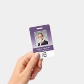 カスタム企業ロゴ バーコード 従業員写真 紫 バッジ (手持ち)
