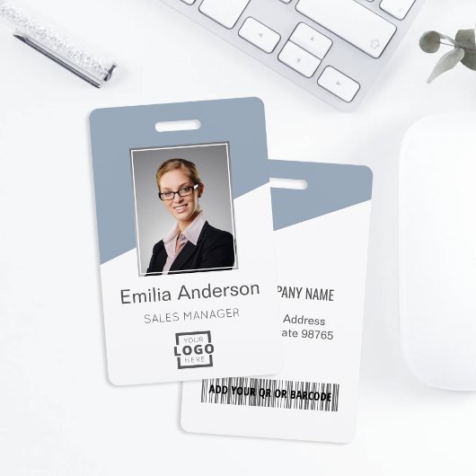 カスタム企業ロゴ 従業員写真 ダスティーブルー バッジ