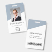 カスタム企業ロゴ 従業員写真 ダスティーブルー バッジ (正面＆裏面)